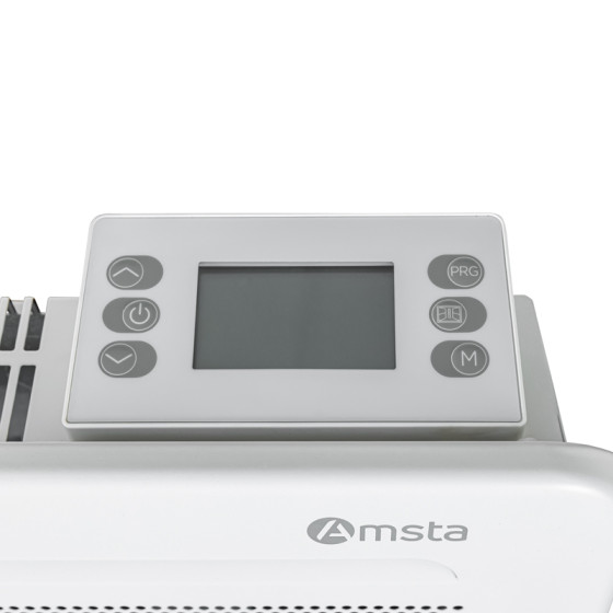 AMSTA - AMRAY1000TE - Radiateur rayonnant 1000W blanc - Contrôle électronique - Mode programme - Verrouillage enfant - Ecran LCD
